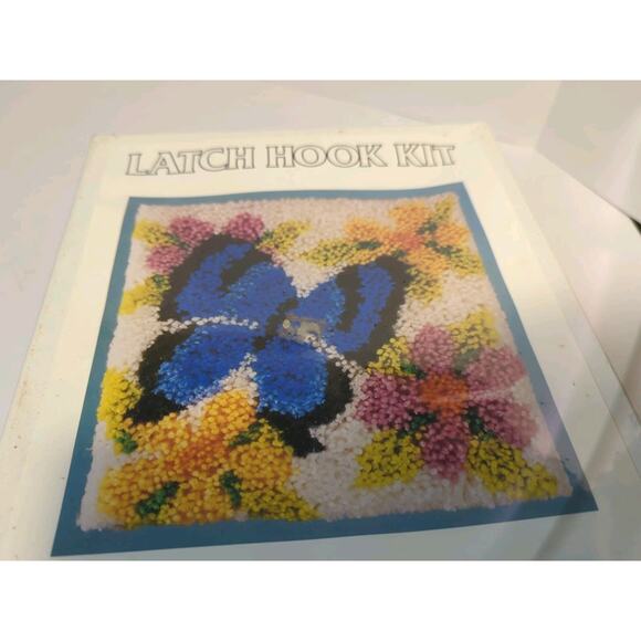 National Yarn Crafts Latch Hook Rug Craft Kit Blue Butterfly 12" x 12" #P429 NEW - Picture 2 of 6